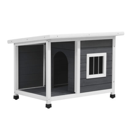Alopet Dog Kennel House Wooden Grey and White