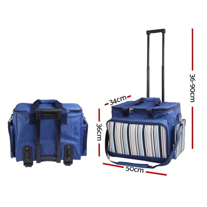 Alfresco 6 Person Picnic Basket Set Bag Wheels Insulated Trolley - Image 2