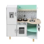 Keezi Kids Wooden Pretend Kitchen Play Sets Cooking Toys Oven Fridge 85CM Green - Image 3