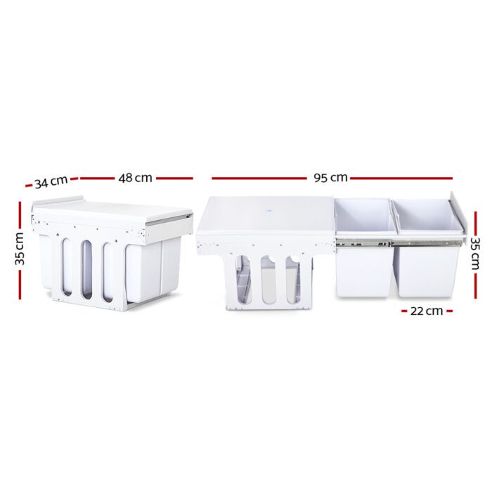 Cefito Pull Out Bin Kitchen Double Basket 2X15L White - Image 2