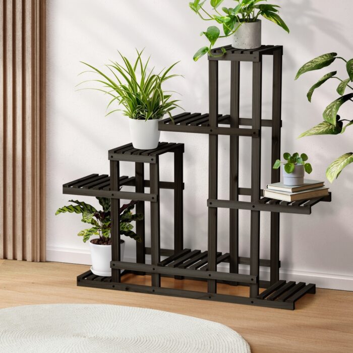 Livsip Plant Stand 6 Tiers Wooden Shelving Black - Image 2