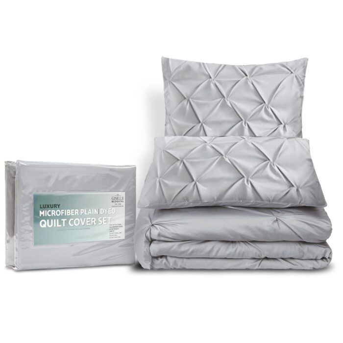 Giselle Bedding Quilt Cover Set Diamond Pinch Grey King - Image 4