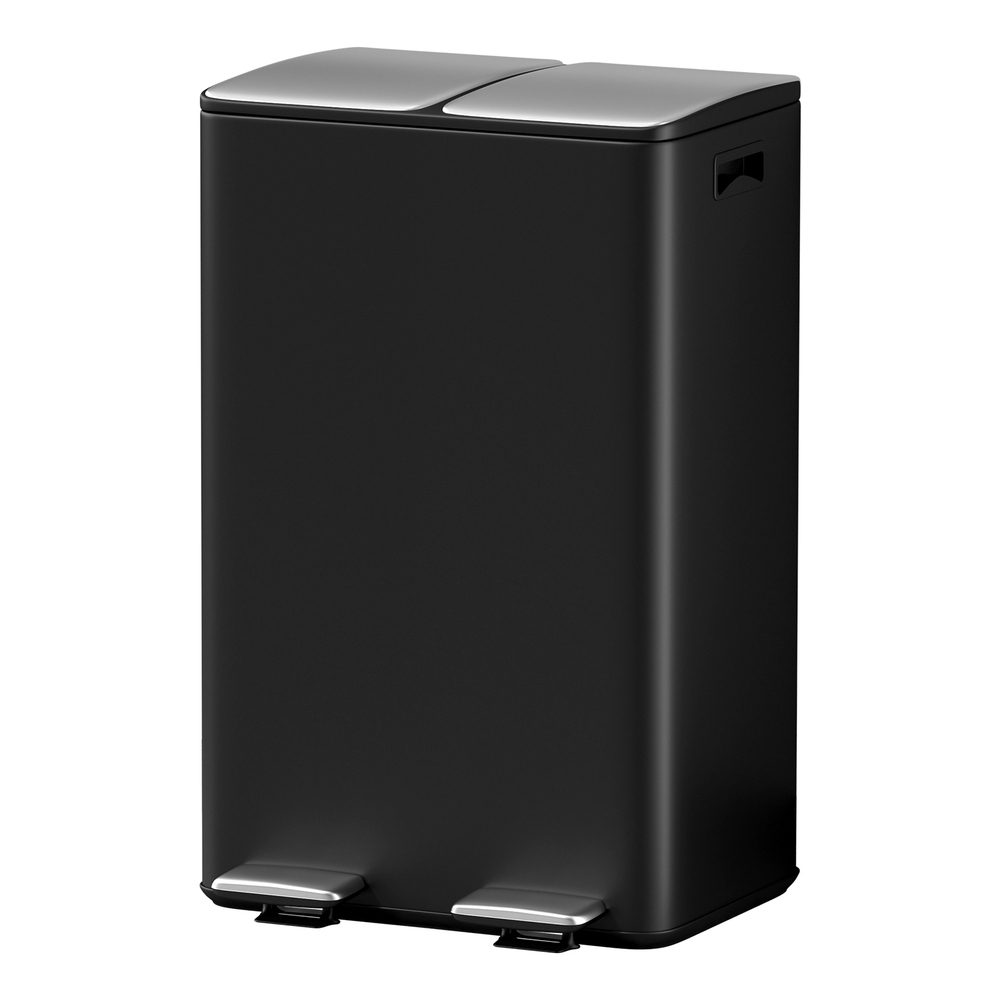 RB-60L-2C-BK-160051-00 Cefito Pedal Bins Rubbish Bin Dual Compartment Waste Recycle Dustbins 60L Black - Image 1