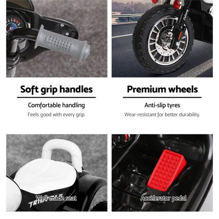 Rigo Kids Electric Ride On Patrol Police Car Harley-Inspired 6V Black - Image 6