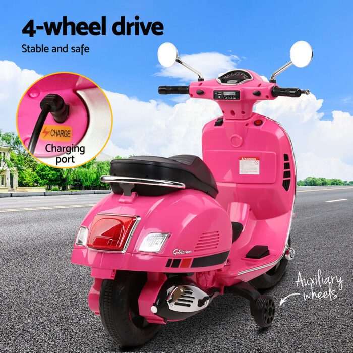 Kids Electric Ride On Car Motorcycle Motorbike Vespa Licensed GTS Pink - Image 6