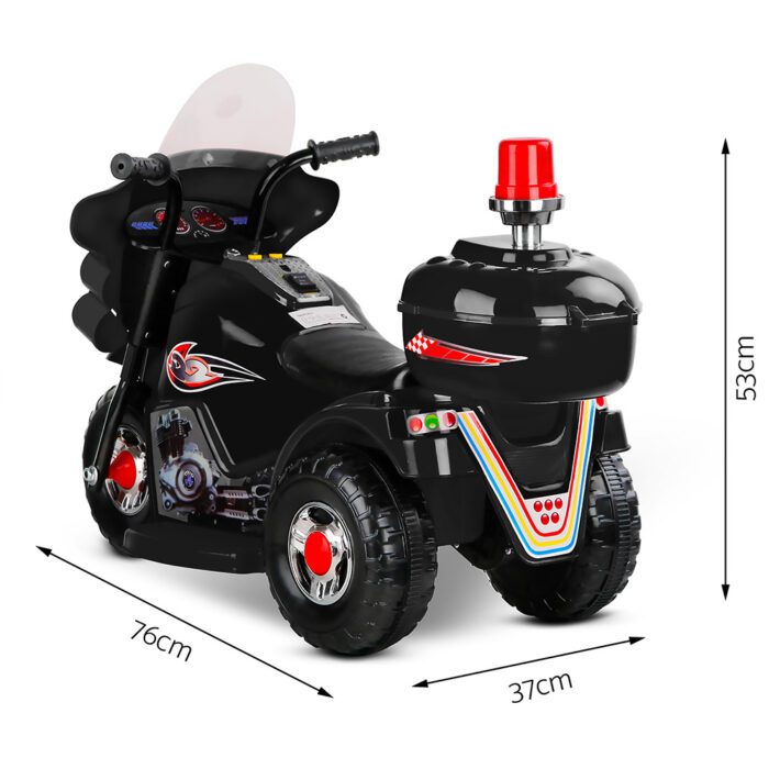 Rigo Kids Electric Ride On Police Motorcycle Motorbike 6V Battery Black - Image 2
