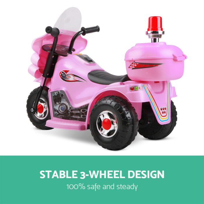Rigo Kids Electric Ride On Police Motorcycle Motorbike 6V Battery Pink - Image 4