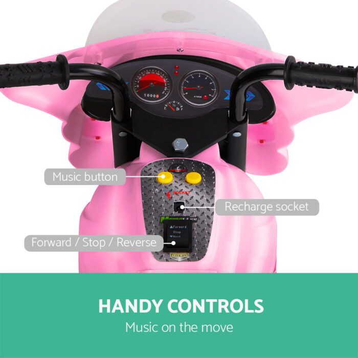 Rigo Kids Electric Ride On Police Motorcycle Motorbike 6V Battery Pink - Image 6