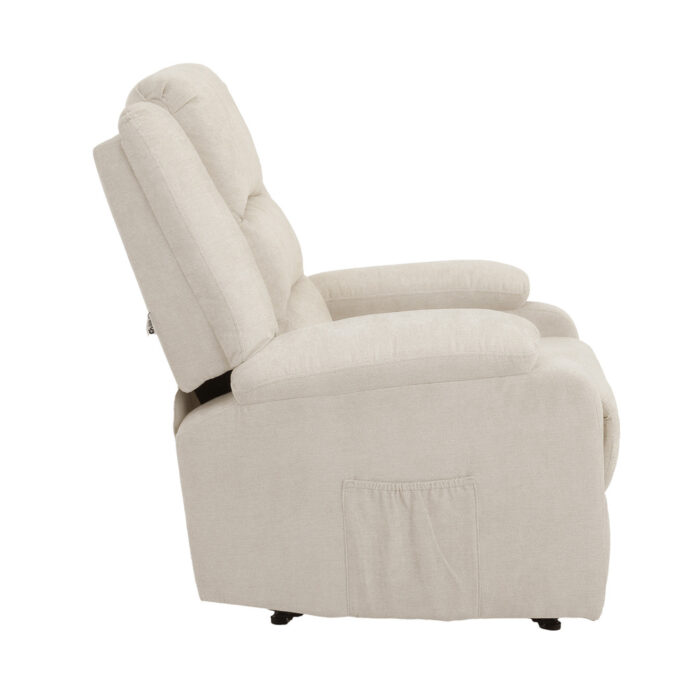 Oikiture Recliner Chair Padded Lounge With Side Pocket Polyester Beige - Image 9