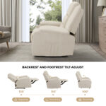 Oikiture Recliner Chair Padded Lounge With Side Pocket Polyester Beige - Image 4