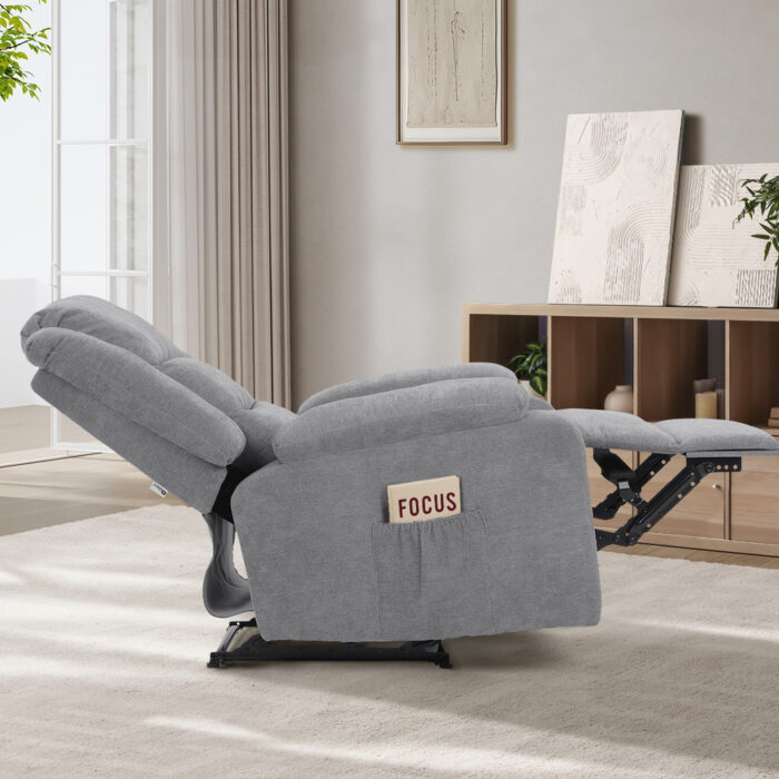 Oikiture Recliner Chair Padded Lounge With Side Pocket Polyester Grey - Image 4