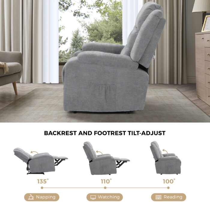 Oikiture Recliner Chair Padded Lounge With Side Pocket Polyester Grey - Image 5