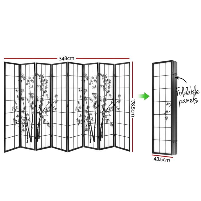 Artiss 8 Panel Room Divider Screen 348x179cm Bamboo Black White - Image 2