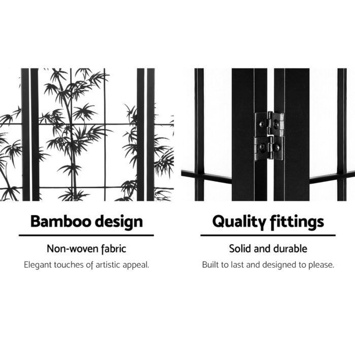 Artiss 8 Panel Room Divider Screen 348x179cm Bamboo Black White - Image 3