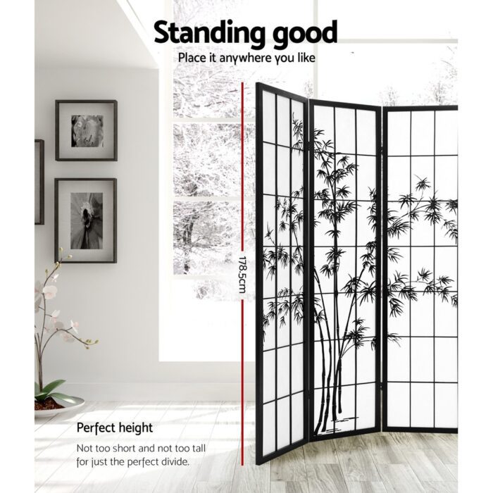 Artiss 8 Panel Room Divider Screen 348x179cm Bamboo Black White - Image 4