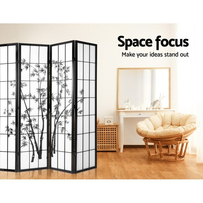Artiss 8 Panel Room Divider Screen 348x179cm Bamboo Black White - Image 5