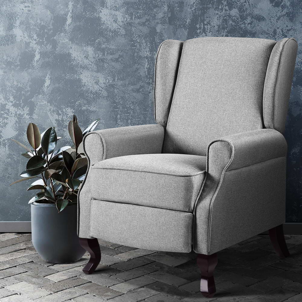 RECLINER-A6-LIN-GY-202502281306-00 Artiss Recliner Armchair Grey Fabric Domini - Image 1