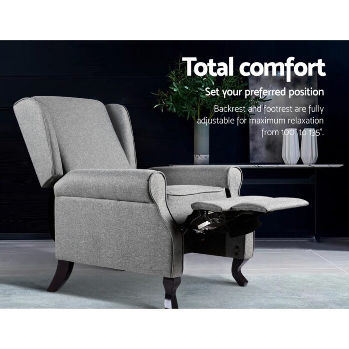 Artiss Recliner Armchair Grey Fabric Domini - Image 4