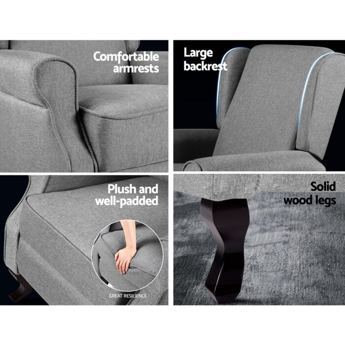 Artiss Recliner Armchair Grey Fabric Domini - Image 6