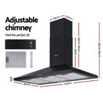 Devanti 900mm Range Hood 90cm Rangehood Black - Image 2