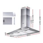 Devanti 900mm Range Hood 90cm Rangehood Stainless Steel - Image 2