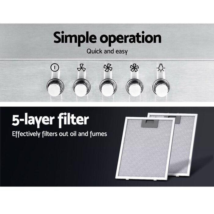 Devanti 900mm Range Hood 90cm Rangehood Stainless Steel - Image 4