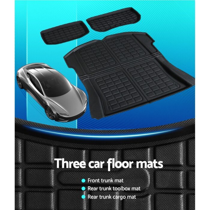 3PCS Car Rear Front Cargo Trunk Toolbox Luggage Rubber Mats for Tesla Model 3 2021-2022 - Image 4