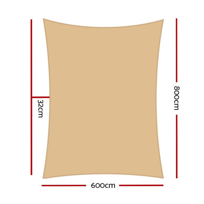 Instahut Shade Sail 6x8m Rectangle 185GSM 95% Sand Shade Cloth - Image 2