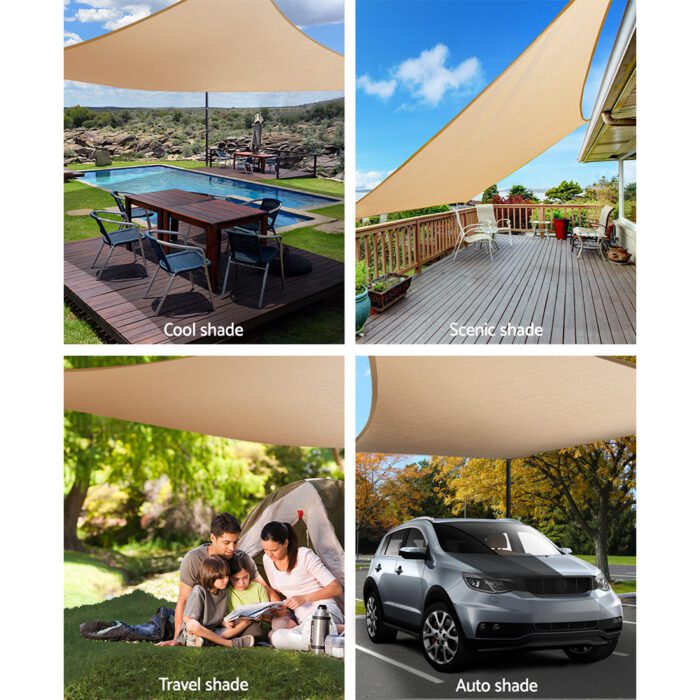 Instahut Shade Sail 6x8m Rectangle 185GSM 95% Sand Shade Cloth - Image 4