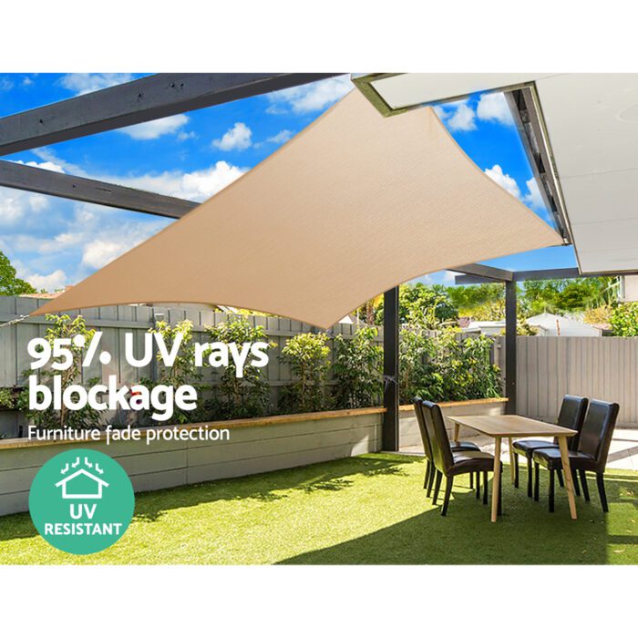 Instahut Shade Sail 6x8m Rectangle 185GSM 95% Sand Shade Cloth - Image 5