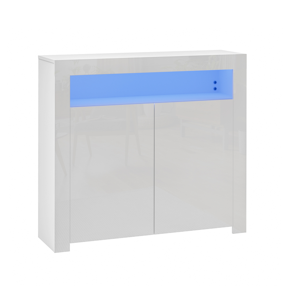 SB-BD-LEED-WH-AB-01 Oikiture Buffet Sideboard LED RGB High Gloss 2 Doors White - Image 1