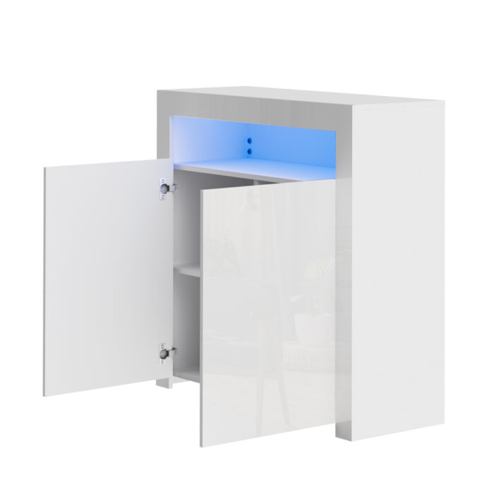 Oikiture Buffet Sideboard LED RGB High Gloss 2 Doors White - Image 7