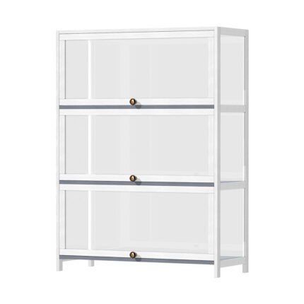 Oikiture Display Cabinet 3 Tiers Clear Door White