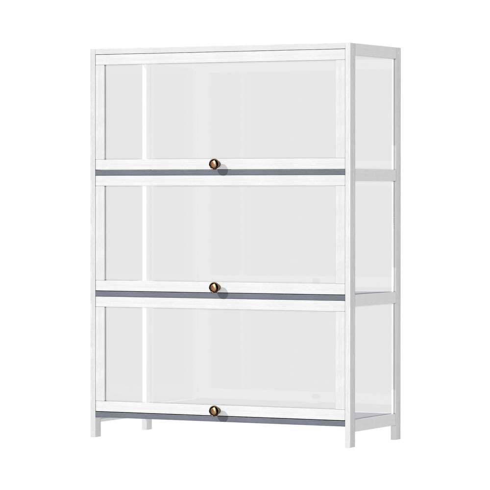 SB-DISPLAY-380-WH-01 Oikiture Display Cabinet 3 Tiers Clear Door White - Image 1