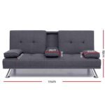 Artiss Sofa Bed 175CM Dark Grey Fabric - Image 2
