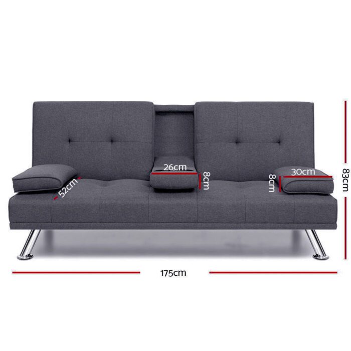 Artiss Sofa Bed 175CM Dark Grey Fabric - Image 2