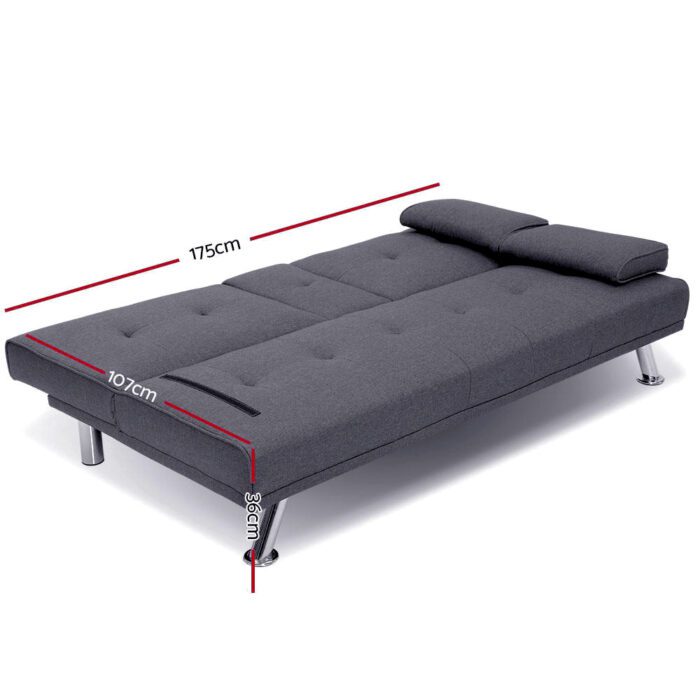 Artiss Sofa Bed 175CM Dark Grey Fabric - Image 3