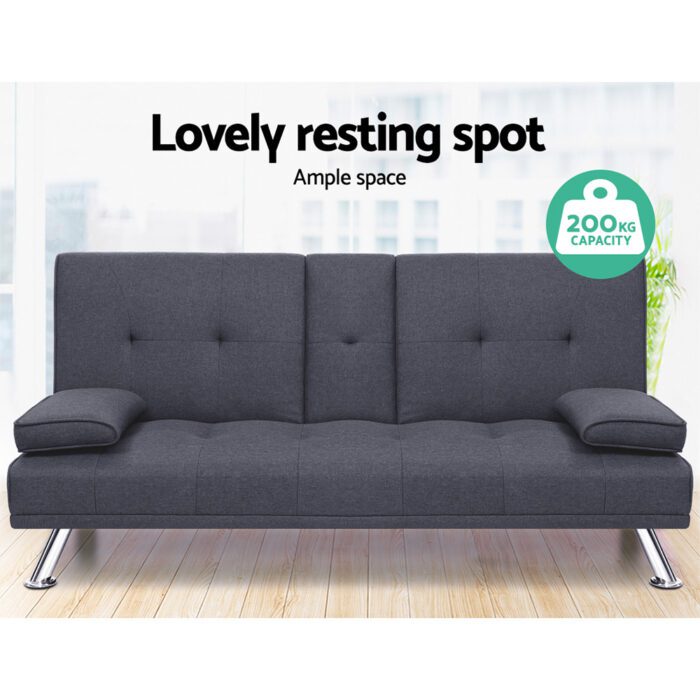 Artiss Sofa Bed 175CM Dark Grey Fabric - Image 4