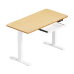 Oikiture 120CM Electric Standing Desk with Drawer Height Adjustable White & Oak