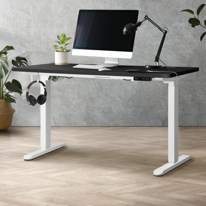 Oikiture Standing Desk Adjustable Motorised 140cm White&Black - Image 4