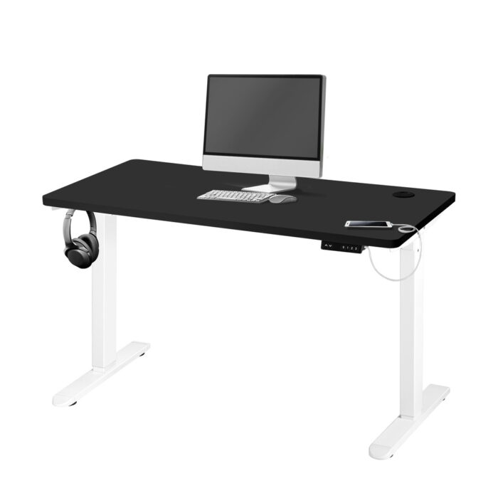 Oikiture Standing Desk Adjustable Motorised 140cm White&Black - Image 5
