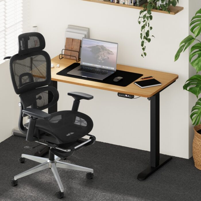 Oikiture Office Desk and Chair Set Mesh Ergonomic Chair Sit-stand Desk Black&Oak - Image 6