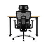 Oikiture Office Desk and Chair Set Mesh Ergonomic Chair Sit-stand Desk Black&Oak - Image 4