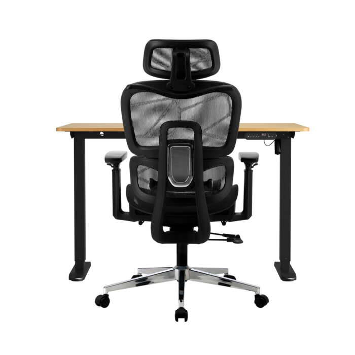 Oikiture Office Desk and Chair Set Mesh Ergonomic Chair Sit-stand Desk Black&Oak - Image 4