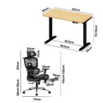 Oikiture Office Desk and Chair Set Mesh Ergonomic Chair Sit-stand Desk Black&Oak - Image 9