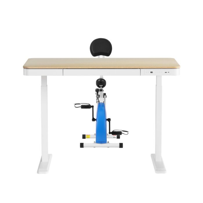 Artiss Under Desk Folding X-Bike with 120cm Automatic Standing Desk Magnetic Resistance Oak - Image 3