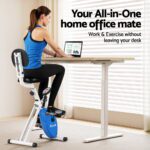 Artiss Under Desk Folding X-Bike with 120cm Automatic Standing Desk Magnetic Resistance Oak - Image 4