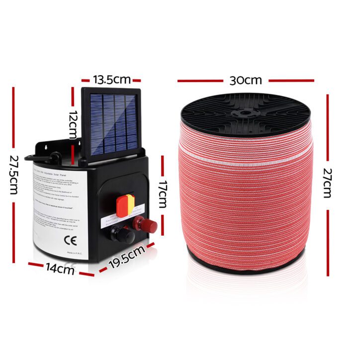 Giantz Fence Energiser 3KM Solar Powered Electric 1200M Poly Tape - Image 2