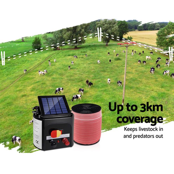Giantz Fence Energiser 3KM Solar Powered Electric 1200M Poly Tape - Image 4