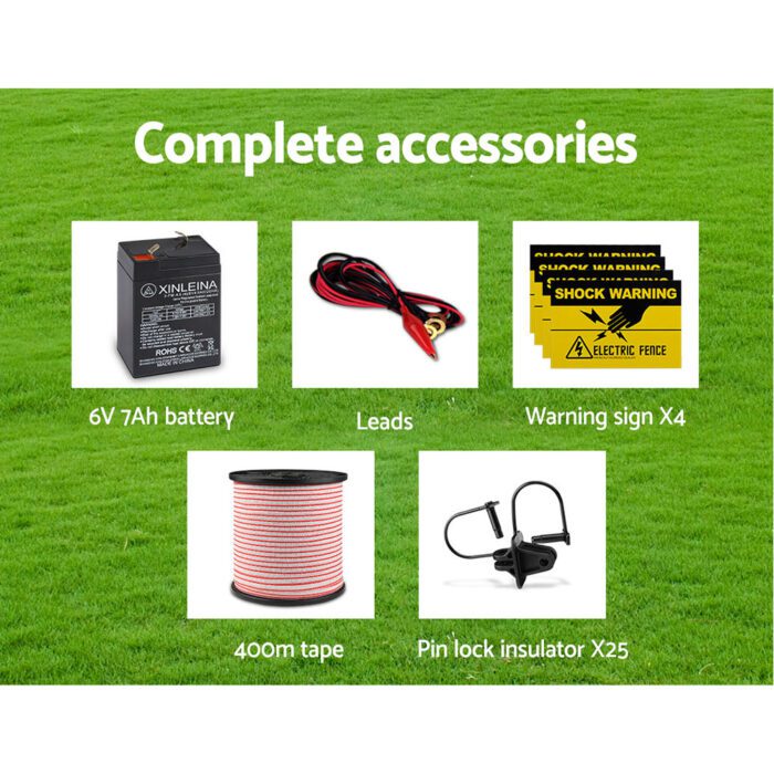 Giantz Fence Energiser 8KM Solar Powered Electric 400M Poly Tape Insulator - Image 6